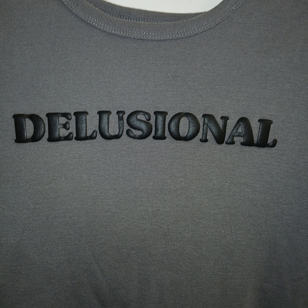 Mudd Edition Grey "DELUSIONAL" Graphic Short Tee Shirt XL 16-18 Y2K Streetwear - Picture 3 of 9